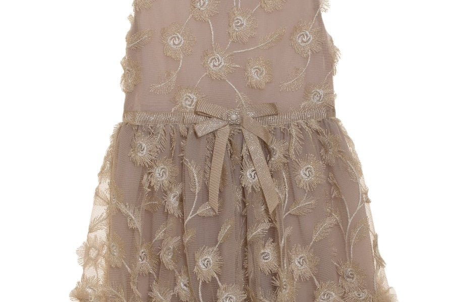 Purchase our Patachou Girls Gold Floral Tulle Dress Online in Montreal